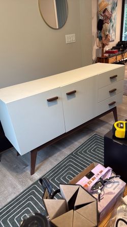 Mid-Century Modern Style White Sideboard Credenza