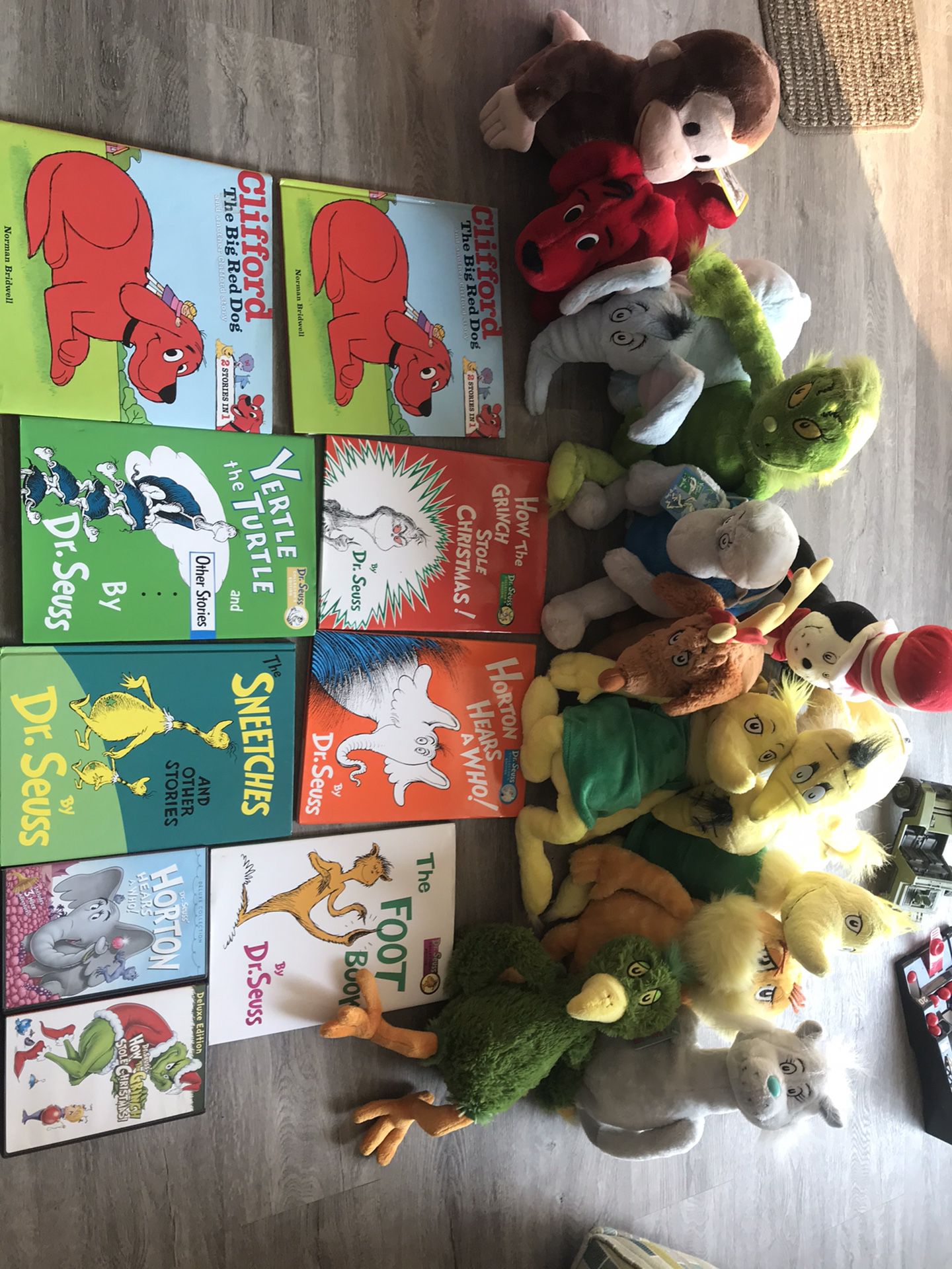 Dr.Seuss stuffed animals $5 dollars each set, animal and book or $40 for all