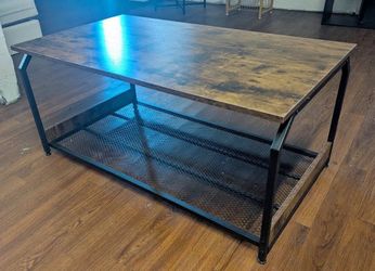 Brown Wood Coffee with Black Mesh Shelf Assembly Required