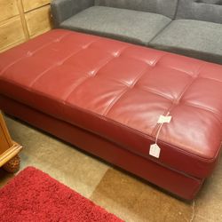 Red Leather Ottoman 