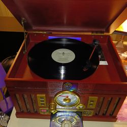 Stereo Record Player AM FM Cassette All-in-one With Compact Disc Player Bluetooth And Line Out Beautiful Dual Speakers Brand New Electrobrand Mint!