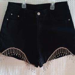 Black & Chandelier Rhinestone Diamond Bling Shorts Women's Size 6-7 $10