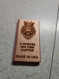 5 OZ COPPER BAR LION DESIGN