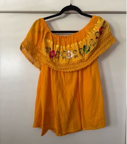 Yellow Floral Embroidered Off-Shoulder Blouse