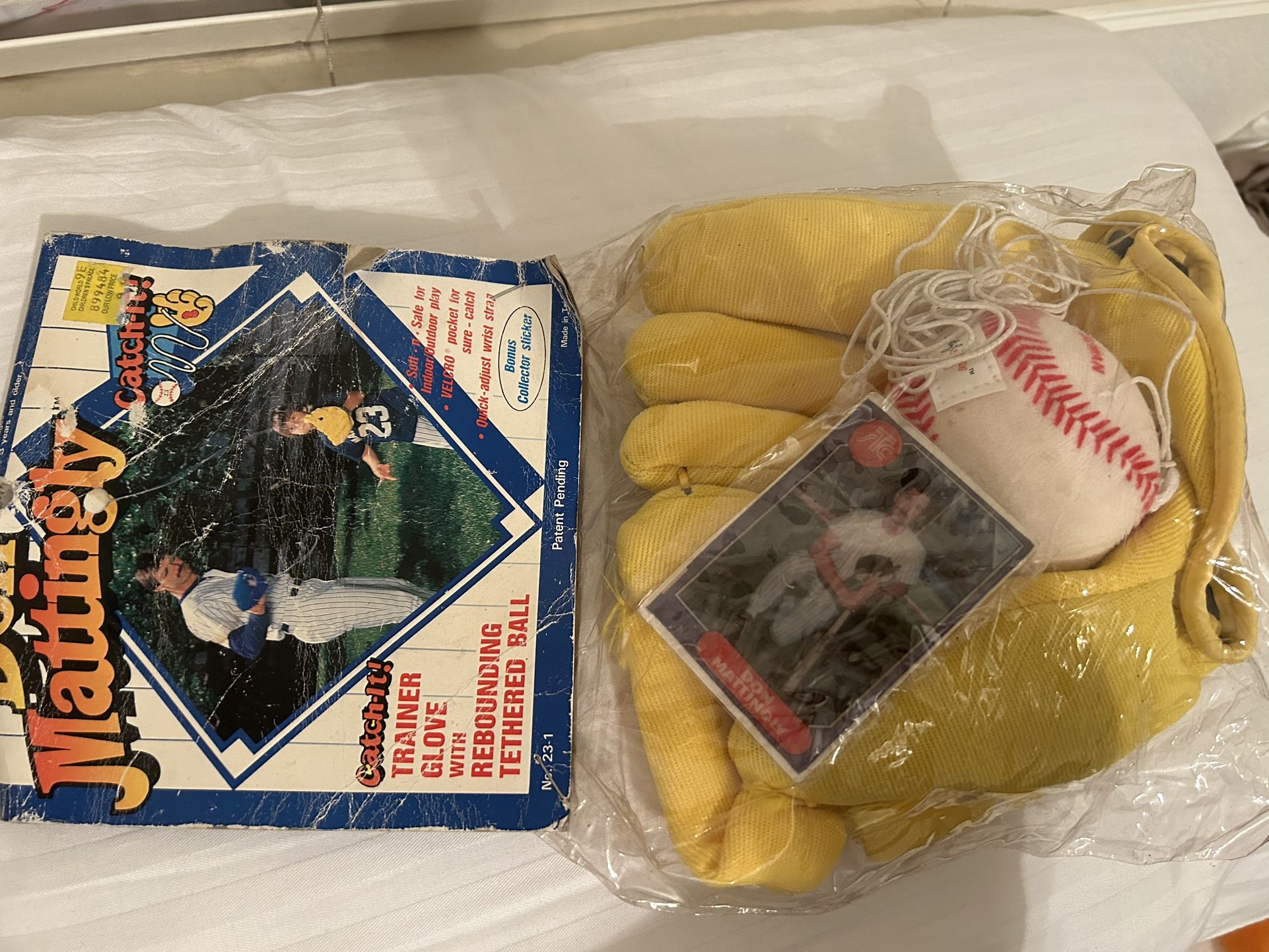 Vintage New Don Mattingly Toy Glove And Ball W Card
