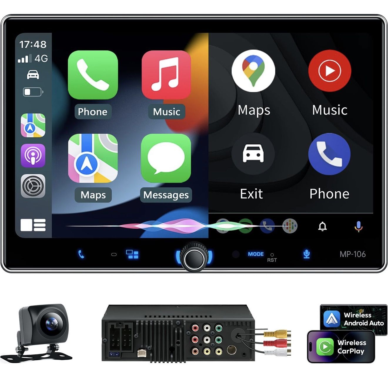 PLZ Single Din Car Stereo Wireless Apple Carplay Android Auto Radio, 10.1" Car Play Touch Screen, Bluetooth 5.3 Car Audio Receiver, 4.2 Channel 240W, 