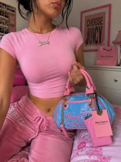 Juicy Couture Retro Strawberry Satchel Bag blue gleam Coin Purse Terry