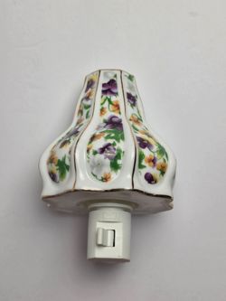 Victorian Porcelain Night Light Lamp Shade Violets Wall Plug In, Lovely!