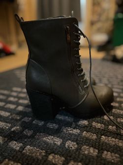 Grey Lace-Up Chunky Block Heel Combat Boots