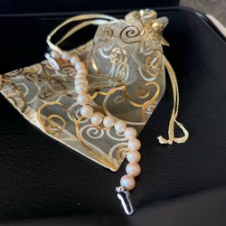 VTG Faux Knotted Pearl (7.5” End2End) Bracelet Pink Hue W/bag