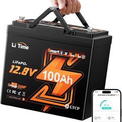 Litime 12V 100Ah Xtra-Mini LiFePO4 Lithium Battery with Bluetooth & 100A BMS, 12 Volt Mini Lithium Battery, Max 15000 Deep Cycle, for RV, Marine, Trol