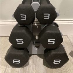 Brand New Set - 3 Pairs Of Neoprene Dumbbells With Rack