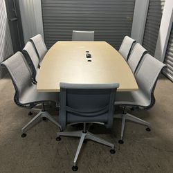 Conference Table 86”x 44  With Electric Power And 8 Herman Miller Setu Chairs