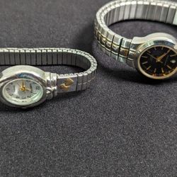 VTG Sergio Valente Watch Silver + Gold Tone W/ Black Face plus extra