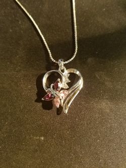 Heart Shape with Butterfly pendant and chain. Costume jewelery