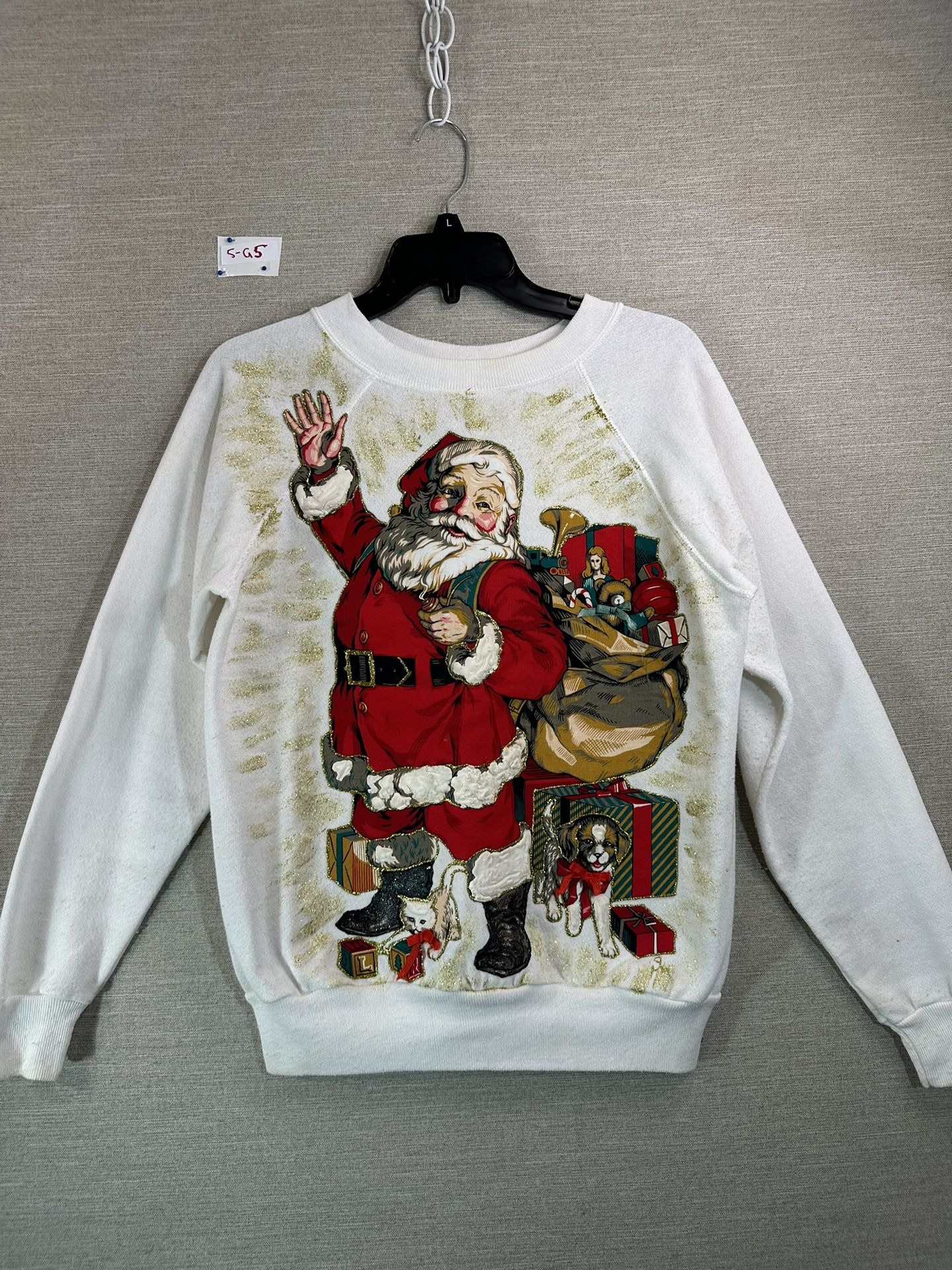 Vintage Ugly Christmas Sweater 80s sweatshirt Santa puff paint size Medium