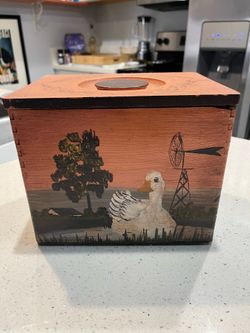 Vintage Woodpecker Wood Ware Hand Painted Recipe Box / Recipe Tea Caddy
