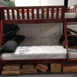 Brand New Brown Twin Full Bunkbed + 2 Basic Innerspring Mattresses
