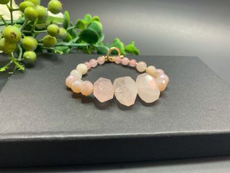 Irregular Natural Stone Open Bracelet Round Glass Beads Clasp Bracelet, pink