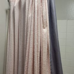 Pink shower curtain, gray mold resistant liner and rings, pick up Temple City