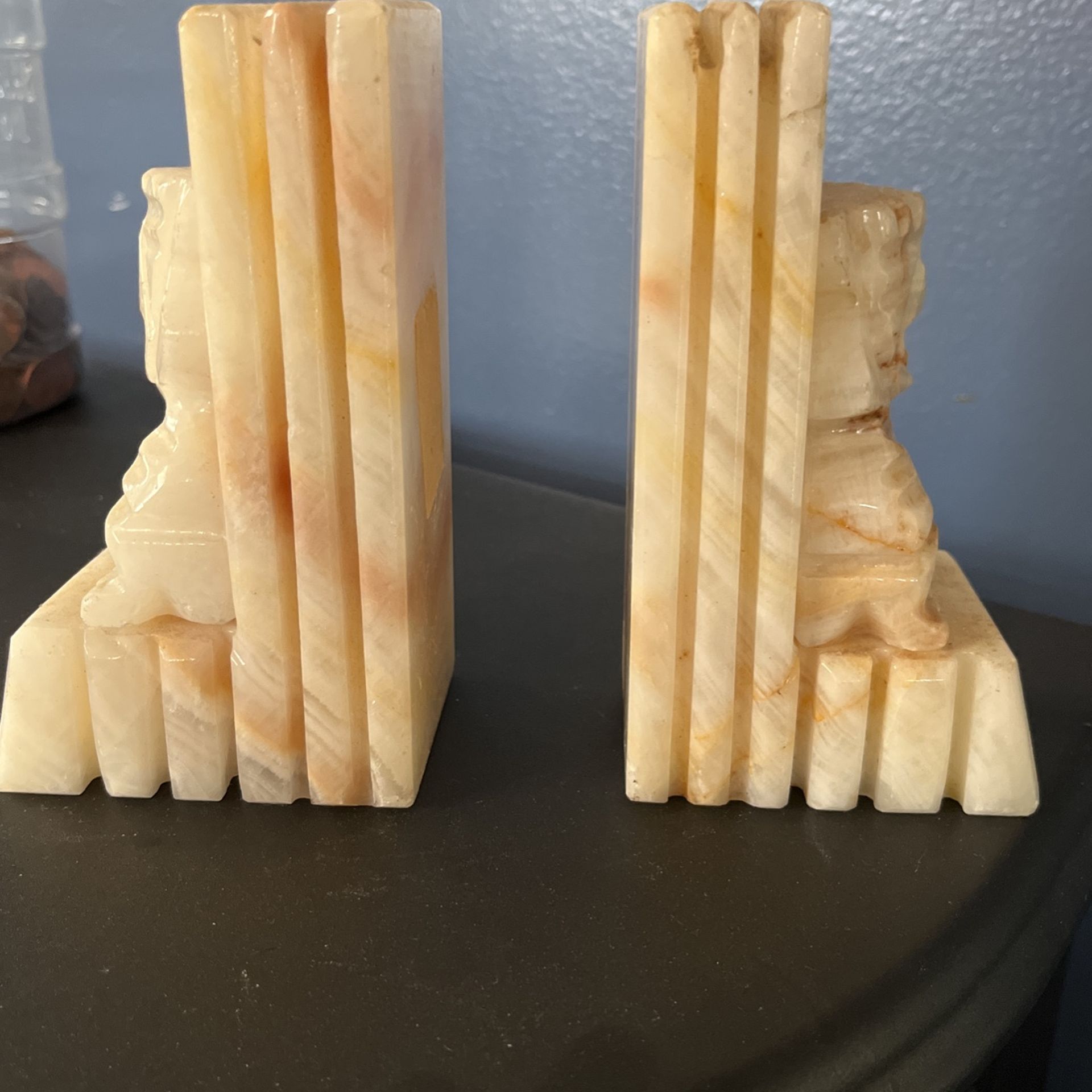 Vintage Onyx Marble Carved Tiki Aztec Bookends