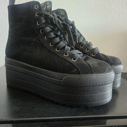 Lamoda Suede Platform Sneakers—Black (Size 10 Womens)