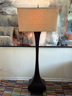 Vintage MCM-inspired Diabolo Hourglass floor lamp sculptural pedestal base + rectangular shade-64 1/8”