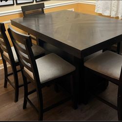 Extendable, Upholstered Dining Set with Storage Bench, counter height, plus 2 new chairs