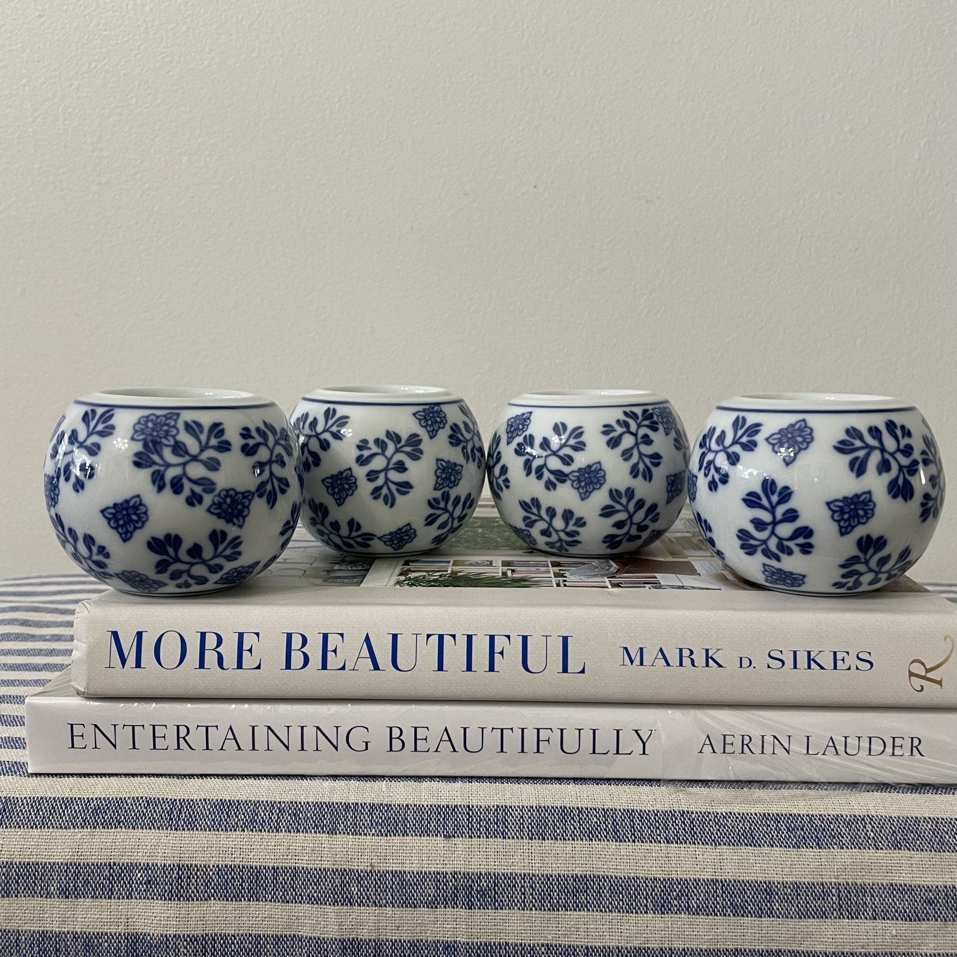 Blue and White Floral Tealight Candle Holders - Set Of 4
