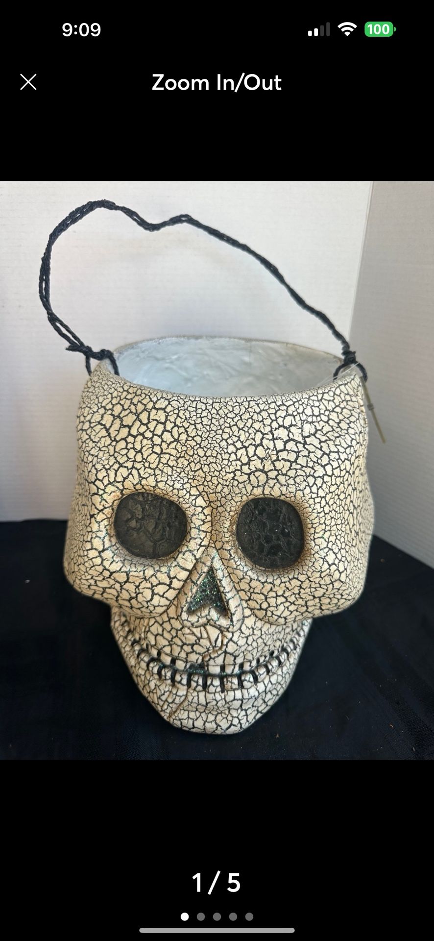2005 Skull Jack O'Lantern Crackle Glitter Heavy Paper Mache Halloween 10.5”x11”