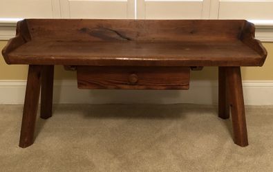 Antique Wood Bench with Drawer