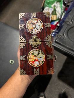 Chinese Wooden Jewelry Box with Brass Hardware