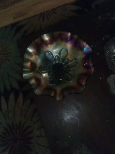 Antique Amethyst Dugan Carnival Glass Footed Petals Bowl 9.25" T 3.5" W