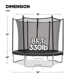 Entil 8ft Trampoline with 360 Safety Enclosure for Kids & Adults 330 lbs Weight Capacity, 360° Enclosure Net