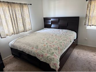 Set of three piece king bed nightstand dresser for sale including mattress and the box