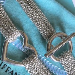 Tiffany & Co Sterling Silver Open Heart Mesh Chain Choker Toggle Clasp 
