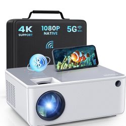 FANGOR 5G WiFi Bluetooth Projector - Native 1080P HD Outdoor Movie Projector , Portable Home Theater Video Projector with Zoom, HiFi Speaker, Compatib