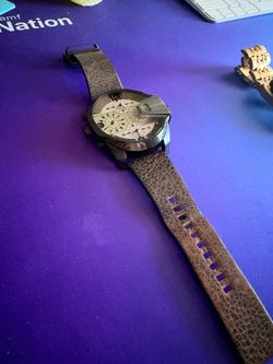 Oversized Chronograph Watch Brown Leather Strap