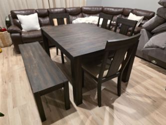 El Dorado furnitire Dark Wood Dining Table Set with Chairs and Bench