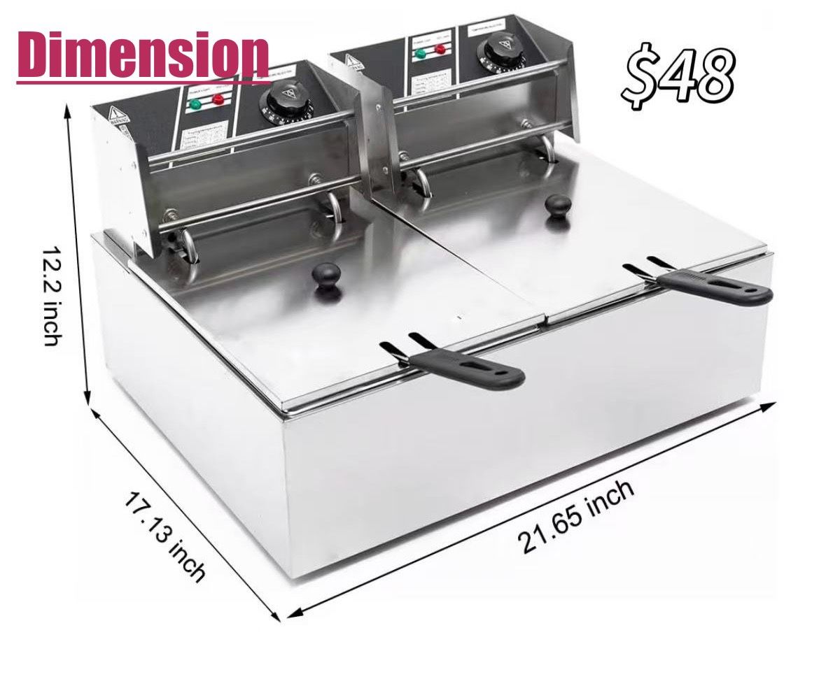 😀 Electric Fryer w/ 2 Baskets and Lids, Electric Deep Fryer Stainless Steel Commercial Double Fryer, Temperature Control, Countertop Kitchen
