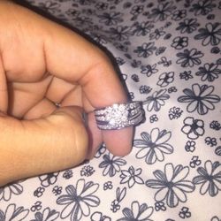 14K 2CT Flower bridge wedding ring set