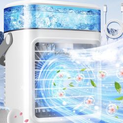 Portable Air Conditioner, 2200mAh Rechargeable 3 Powerful Speeds Mini Air Conditioner, LARGE WATER TANK Evaporative Air Cooler, Personal Space Cooler 