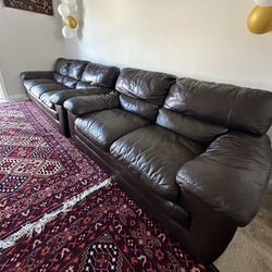 Sofa and Loveseat Set Austin Collection, Faux Leather in Chocolate