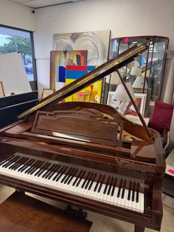 Beautiful, polished brown mahogany baby grand piano with the "Victor" made by Weber - Retail: $11,500