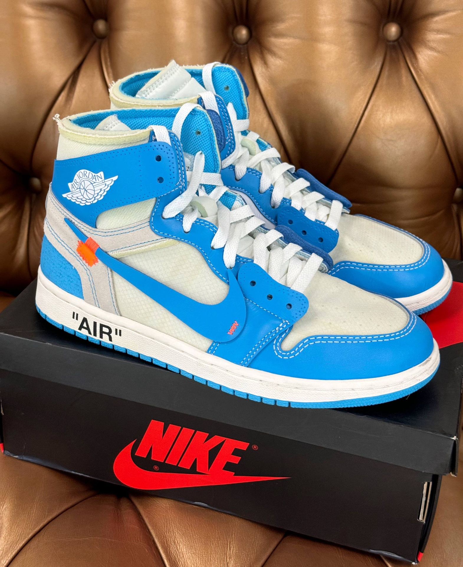 SAMPLE Jordan 1 Retro OG Off White High UNC Size 9 Pre-Owned AQ0818-148 Blue White NO STAR LOSS RARE