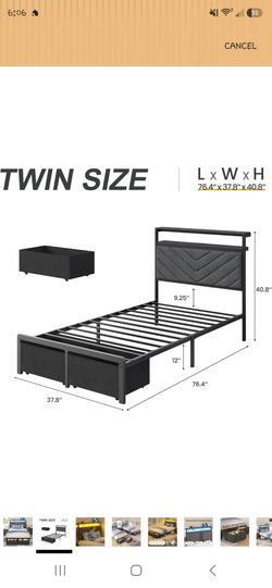Twin Size Metal Bed Frame with Storage Drawers