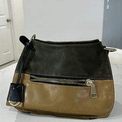 AB Asia Bellucci Genuine Leather Handbag Olive Camel Saddle Shoulder Bag 