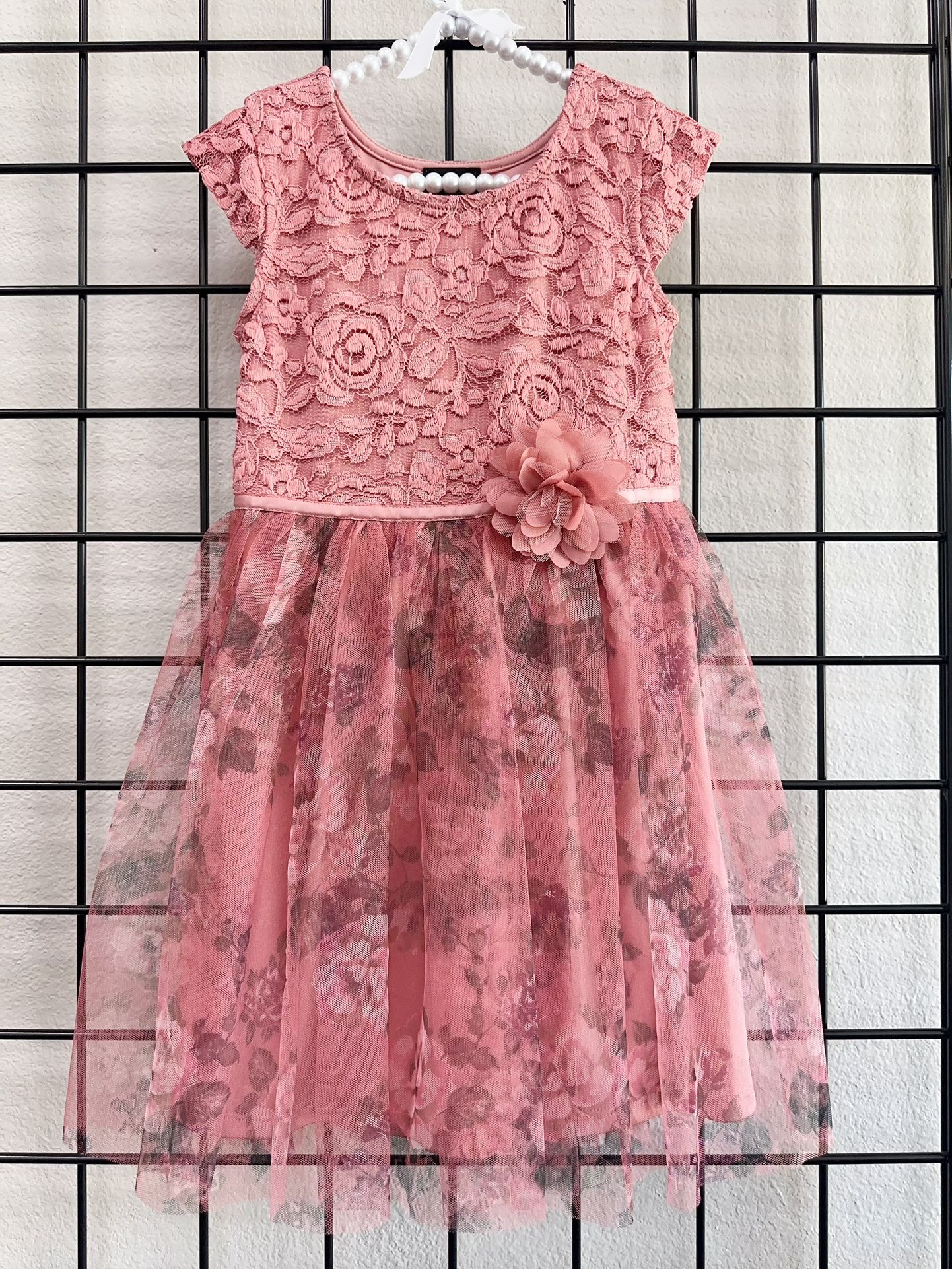 Rose Lace Girl's Dress, Holiday Tutu, Sample Sale, Size 5T