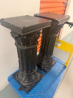 Pair of Black Ornate Column Pedestals