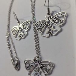 homemade moth moon earrings and necklace goth witchy Wiccab butterfly homemade jewelry 